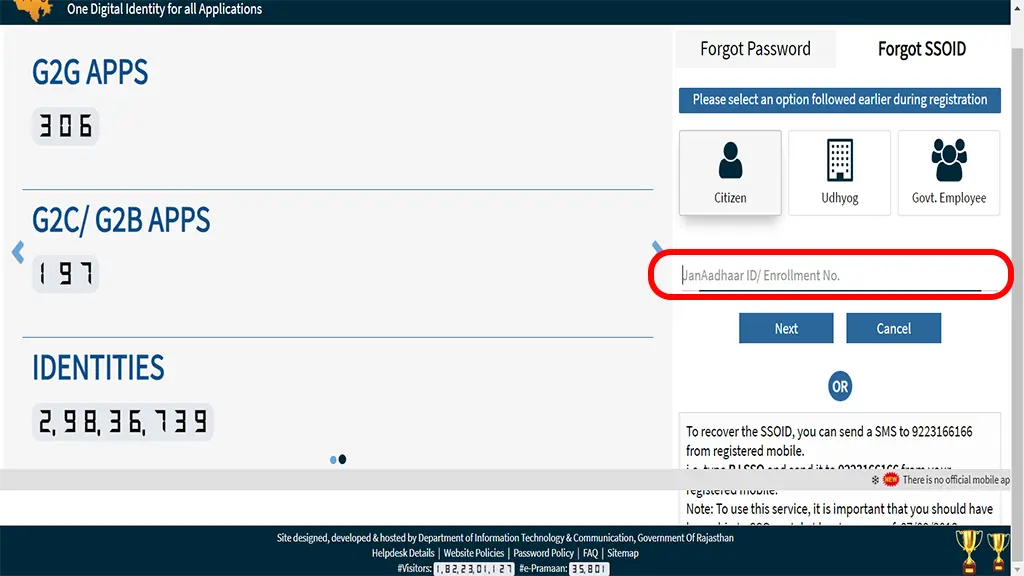 SSO ID recovery Jan Aadhar